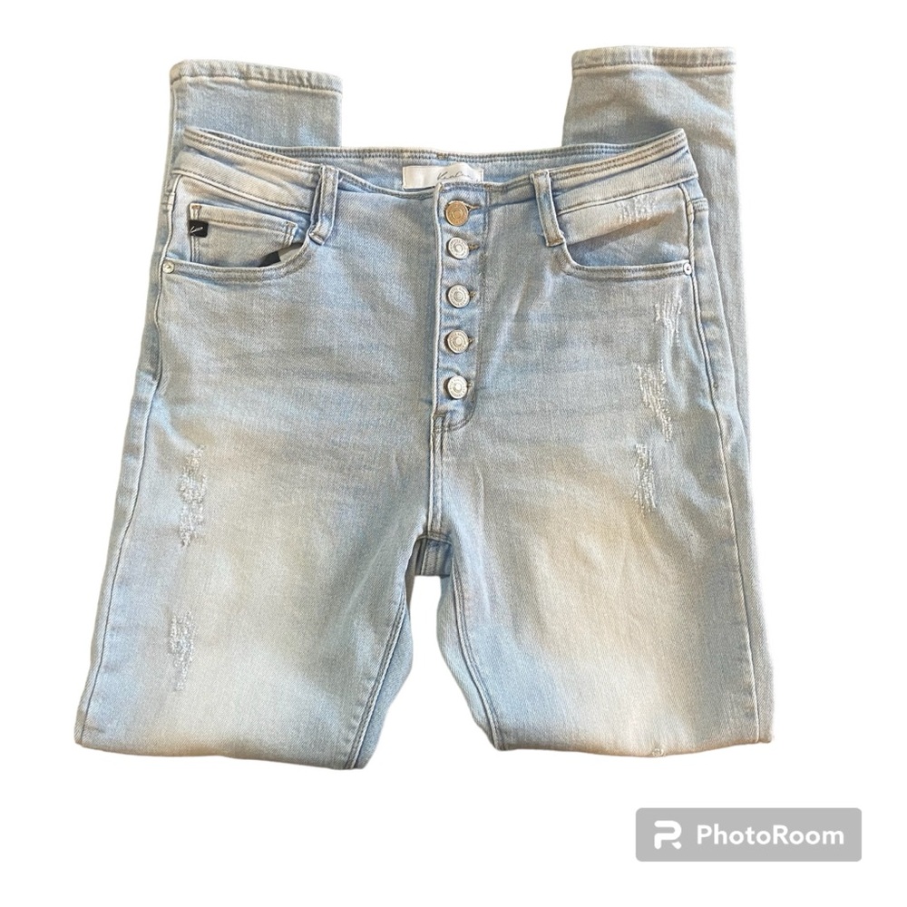 Kancan Light Wash Light Distress Skinny Jeans Fly Button Size 29